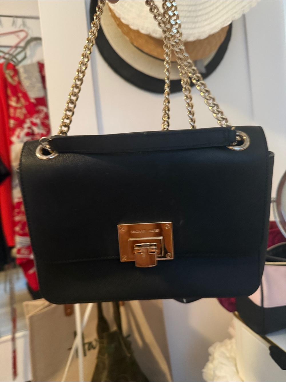 Michael Kors Black Leather Chain Shoulder Bag